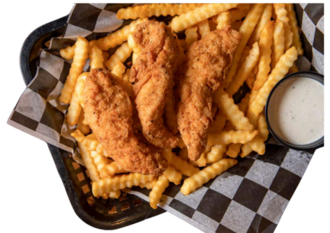 Crispy Chicken Strip Dinner with fries and dipping sauce - Kings Drive In California