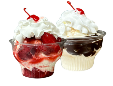 Ice cream sundaes with chocolate and caramel toppings - Kings Drive In desserts in Corcoran CA