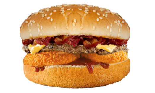 Western Burger with BBQ sauce, bacon, and onion rings - Kings Drive In California